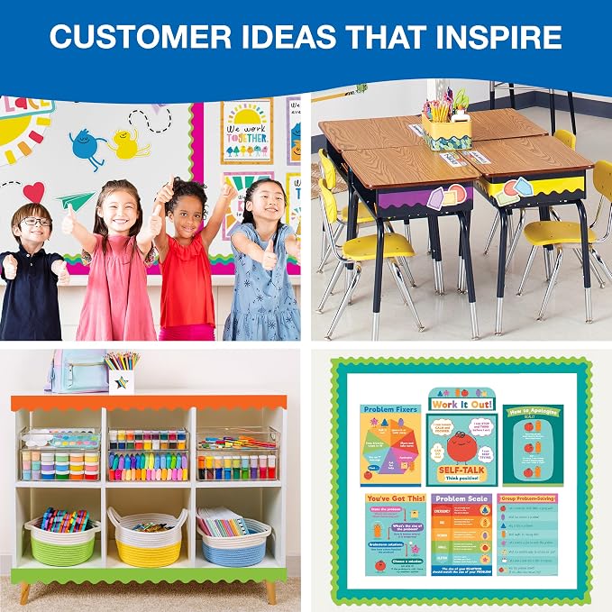 Carson Dellosa Colorful Bulletin Board Border Sets for Classrooms, 6 Pack | Orange, Yellow, Green, Teal, Purple, Hot Pink Bright Classroom Décor, School, Cork or Whiteboard, Wall Decoration