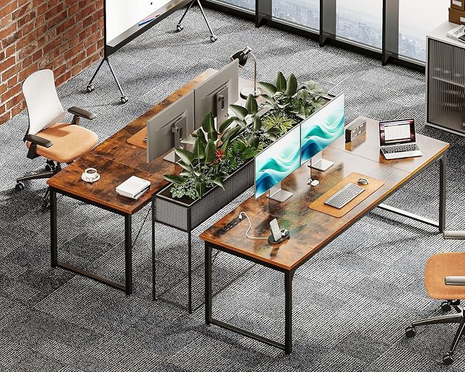 Coleshome 71 Inch Computer Desk with USB Ports, Large Office Desk, Long Study Student Writing Desk, Rustic Brown | Extra-long workspace • Fits dual monitors • Stable steel frame • Spacious legroom • Home office & gaming