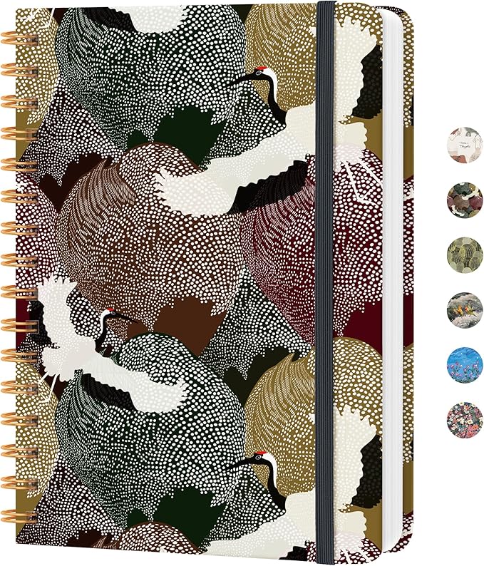 CICPAP Lined Spiral Journal Notebook, A5 College Ruled Notebook for Journaling, Note-Taking, and Daily Planning, Durable Hardcover with an Elegant Design, Forest Cranes