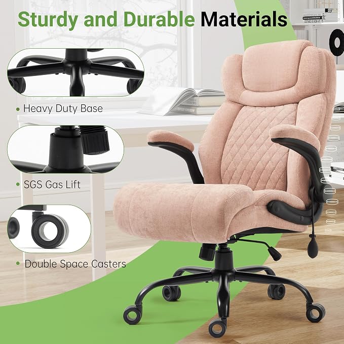 Office Chair, Big and Tall Executive Chair with Air-Lumbar Support, Breathable Desk Computer Chair with Adjustable Flip-up Armrests, Wide Cushion Seat Swivel Home Office Chair