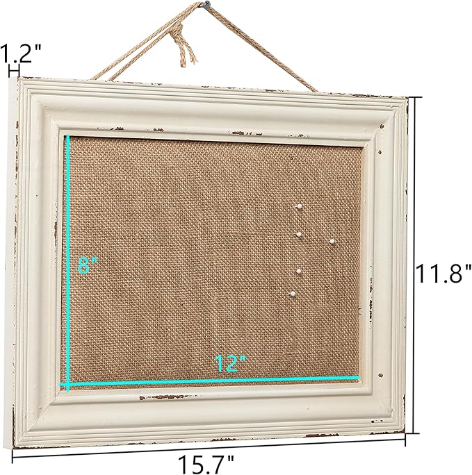 SOFE Cute Linen Small Bulletin Board, 15.7×12 Inches White Decorative Cork Boards for Walls with Frame, Wood Vision Board Farmhouse Pin Board for Home Office School, Rustic Memo Board Display Photo