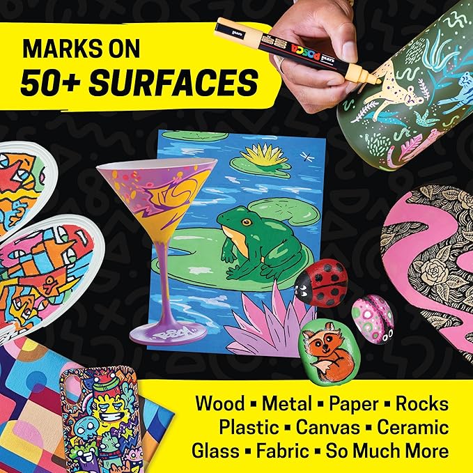 posca Acrylic Paint Markers, 8K Broad Bold Thick Chisel Tips, Artist Recommended Pens for Coloring Gifts, Fabric, Canvas, Glass, Wood or Metal, Set of 15