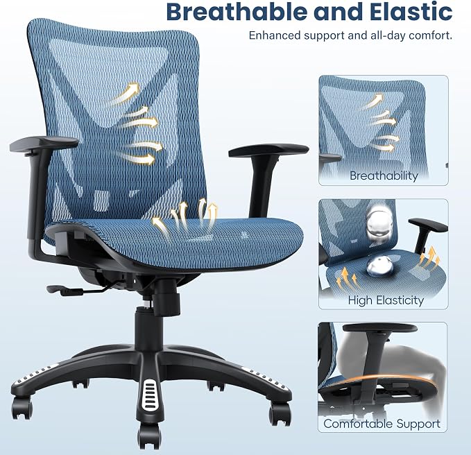 Ergonomic Office Chair, Mesh Computer Desk Chairs with Adjustable Lumbar Support, 3D Armrests, Tilt Function, Comfy Wide Seat, Swivel Executive Work Task Chair for Company and Home