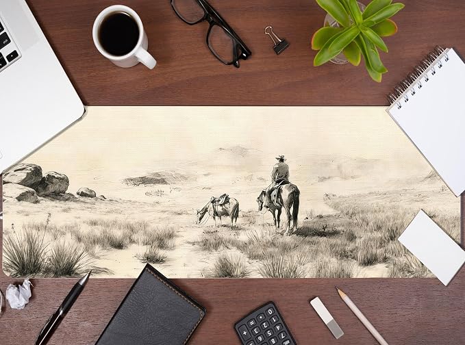 Horse Western Desk Mat, Vintage Desk Accessories Mouse Pad 31.5x11.8 | Western Desk Accessories, Vintage Cowboys Desk Pad Large, Retro Wild West Art Mouse Pad for Laptop, Western Gifts