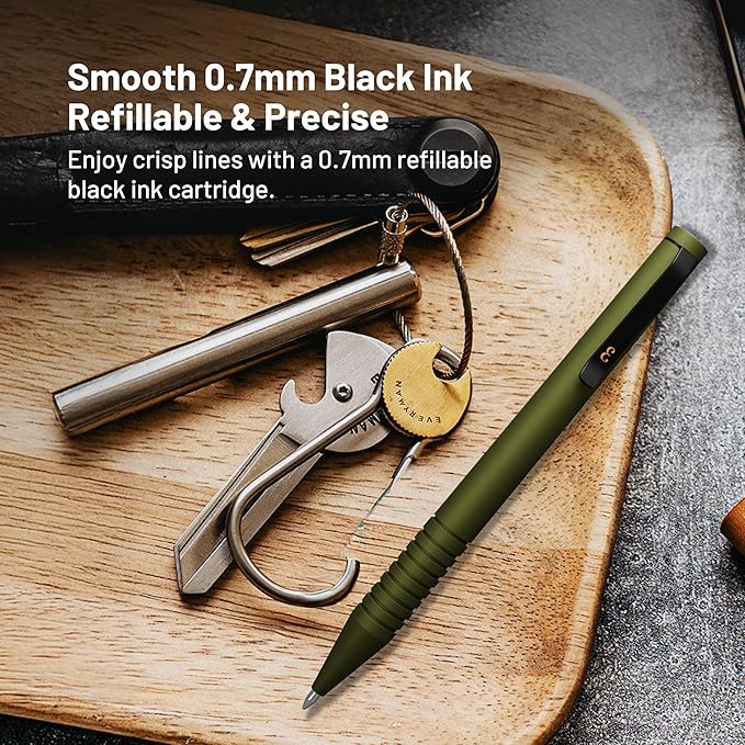 Everyman OD Green Super Matte Mini Twist Gel Pen | Compact Refillable 0.7mm Gel Pen with Twist Mechanism | Durable Metal EDC Writing Tool for Travel, Office, Work & Gifting