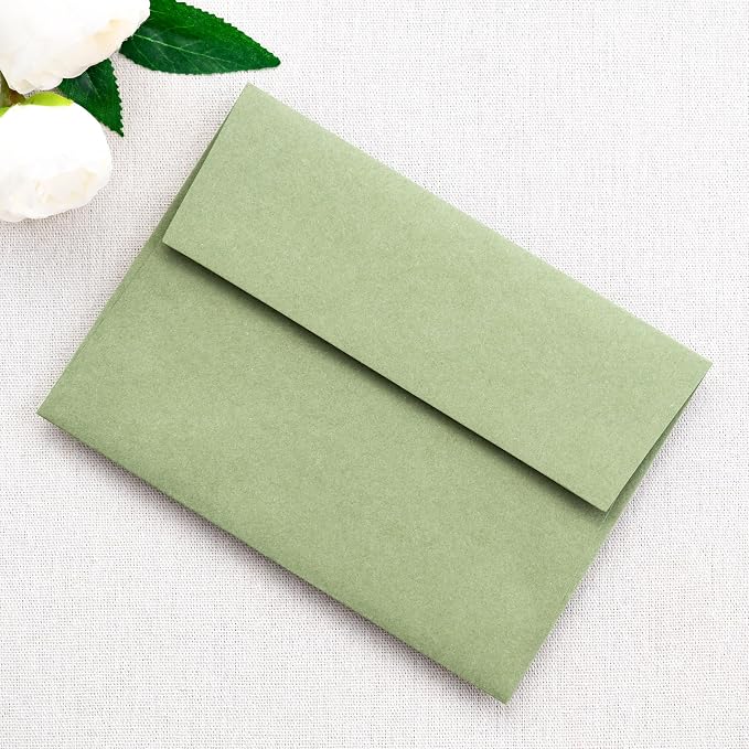 PONATIA 50 Pieces 5x7 Envelopes, A7 Envelopes Self Seal for Weddings, Invitation Cards, Photos, Postcards, Greeting Cards Mailing, Baby Shower, Graduation, Christmas Gift Cards (Sage Green)