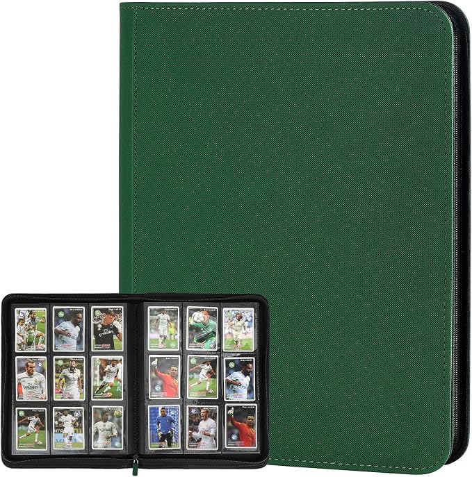 360 Cards Ringless 9-Pocket Side Loading Trading Card Binder, PU Zipper Fixed Page Card Album for TCG Sports Cards, Not Fit Top Loaders (DARKGREEN)