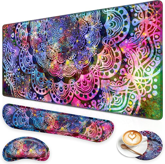 Canjoy Desk Mat with Wrist Rest, Keyboard and Mouse Pad Wrist Support Pad ﻿ | 4-in-1 Big Large Mouse Pad(35.4×15.7in) + Keyboard Wrist Rest + Coaster, Extended Keyboard Mat Computer Desk Pad Memory Foam