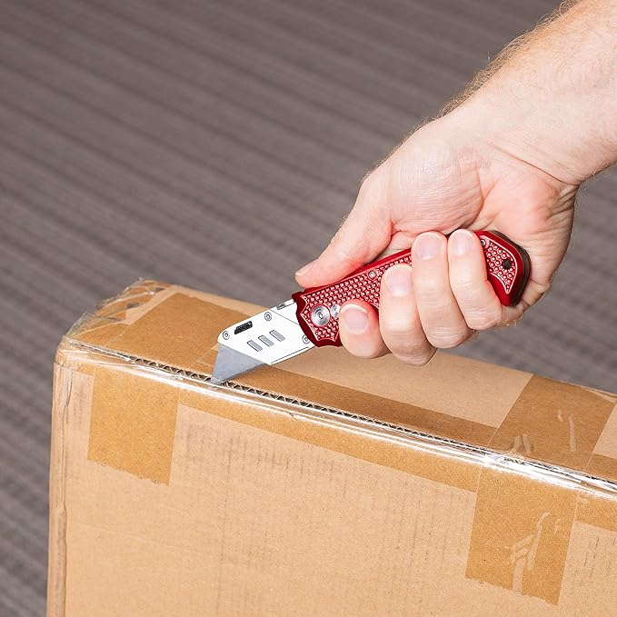 BIRDROCK HOME Utility Knife Set - Retractable Box Cutter with Heavy Duty Razor Blade - Professional Cutting Tool for Cardboard, Package, Warehouse, Office, Construction - 3 Extra Blades Refill - Red