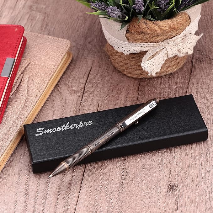 SMOOTHERPRO Bolt Action Pen, Solid Brass Ballpoint Pen Compatible with Pilot G2 Refill, Weighted Heavy Pen for Tremor Parkinson Arthritic Hand, Plated Vintage Retro Black(RG335)