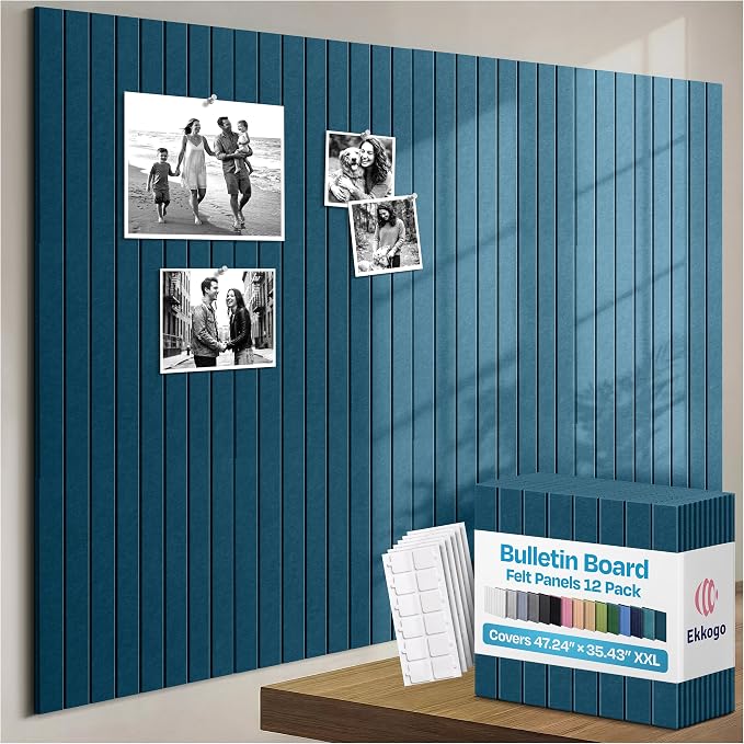 X-Large Cork Board Alternative 12-Pack Felt Bulletin Board Thick and Decorative Pin Board for Home Office Walls 47.24 x 35.43 Inches with 72 Adhesive Tabs - [Ocean Turquoise]
