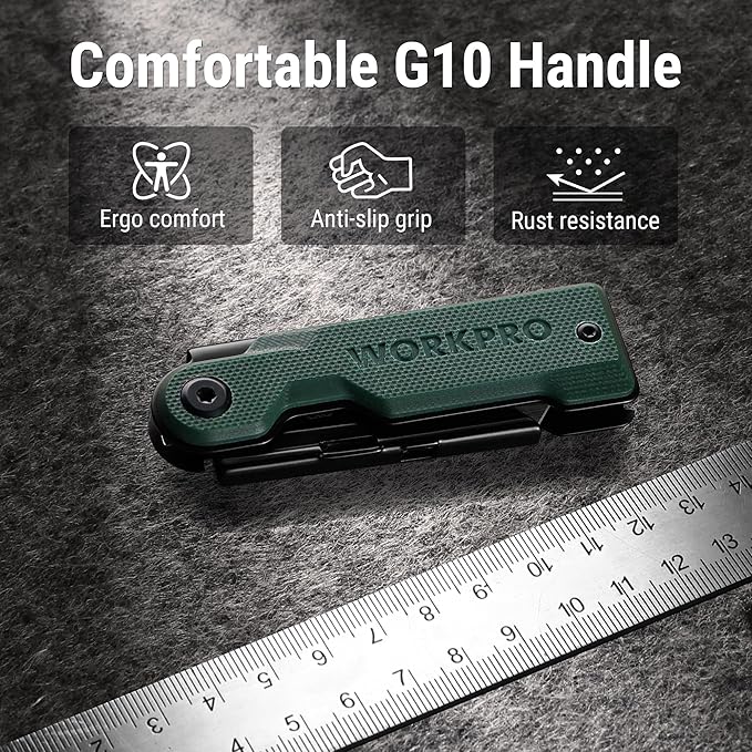 WORKPRO Folding Utility Knife with 10 Extra SK5 Blades, EDC Razor Sharp Knife with G10 Handle, Quick Change Box Cutter with Belt Clip, for Heavy Duty, DIY, Home, Office & Artcraft Use - Green