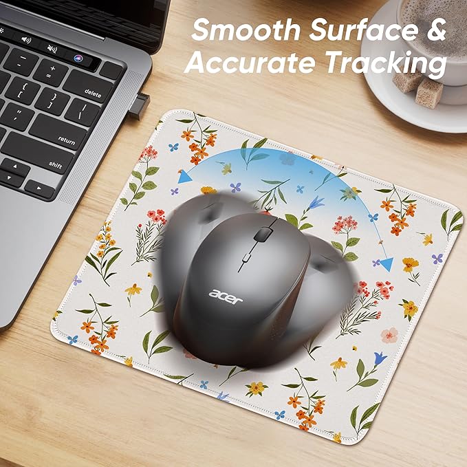 Premium Mouse Pad with Stitched Edges – 10.2 x 8.3 in | Smooth, Washable Mat with Non-Slip Base | Personalized Cute MousePads for Laptop, Computer, Office, Home (Colorful Floral)