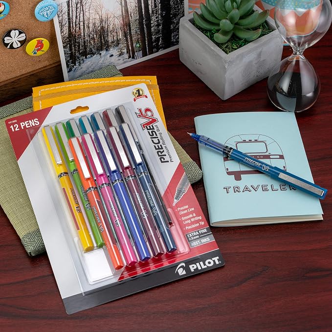 PILOT Precise V5 Pens, Extra Fine Point (0.5mm) Assorted Ink Pens, 12-Pack