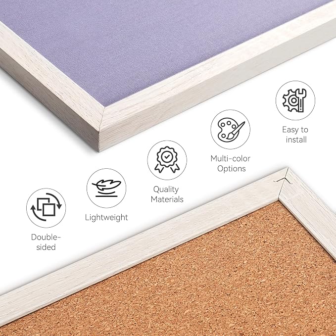 SELEAD Double-Sided Linen and Cork Bulletin Board (36"x24", Purple) | 2-in-1 Fabric Linen & Cork Pin Board, White Wood Frame Wall Decor Photo Display Vision Board for Home Family, Office, Kitchen