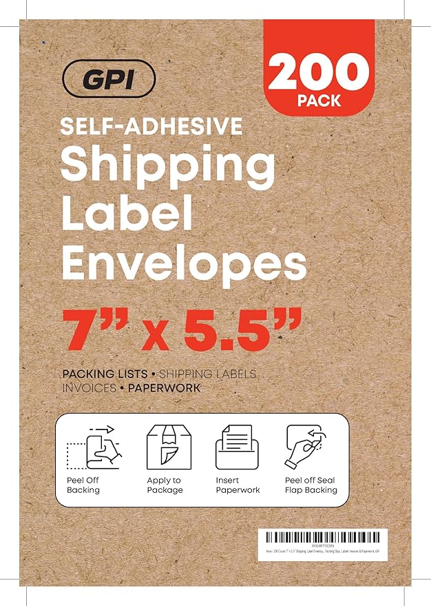 1000 Count 7" x 5.5" Shipping Label Envelopes, Clear Packing List Pouches with Self-Adhesive Back, Top Loading for Shipping Labels Sleeves, for Packing Slips, Labels Invoices & Paperwork. GPI