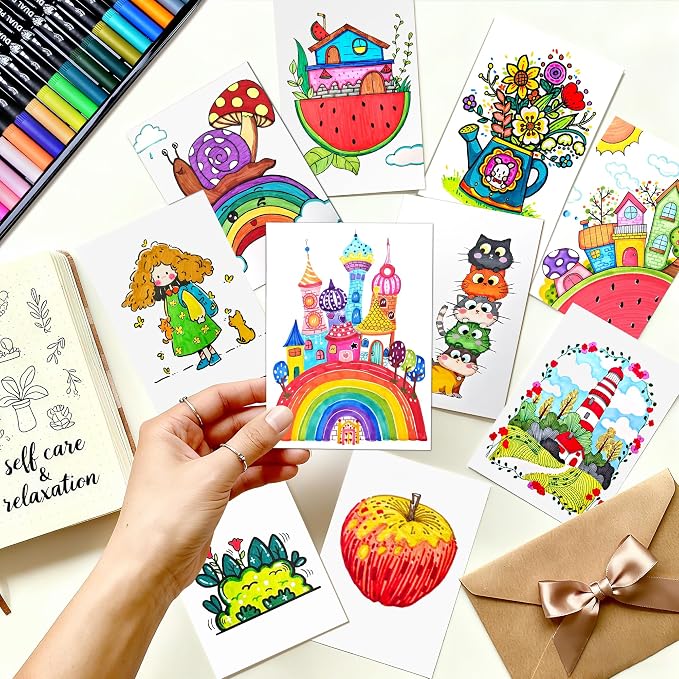 Brush Pens for Adult Coloring Books, 72 Colors Dual Tip Art Markers – Fine Tip for Outlining + Brush Tip for Coloring, Water-Based Non-Bleeding Markers for Journaling, Calligraphy, Hand Lettering