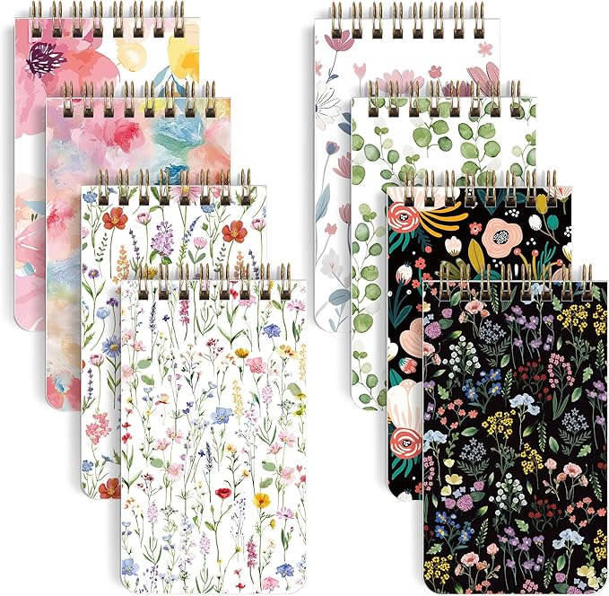 SKYDUE Small Notebooks, 3x5 Pocket Notepads with Aesthetic Covers, Mini Spiral Notebook with Lined Pages for Work Nursing School Essentials, Set Of 8