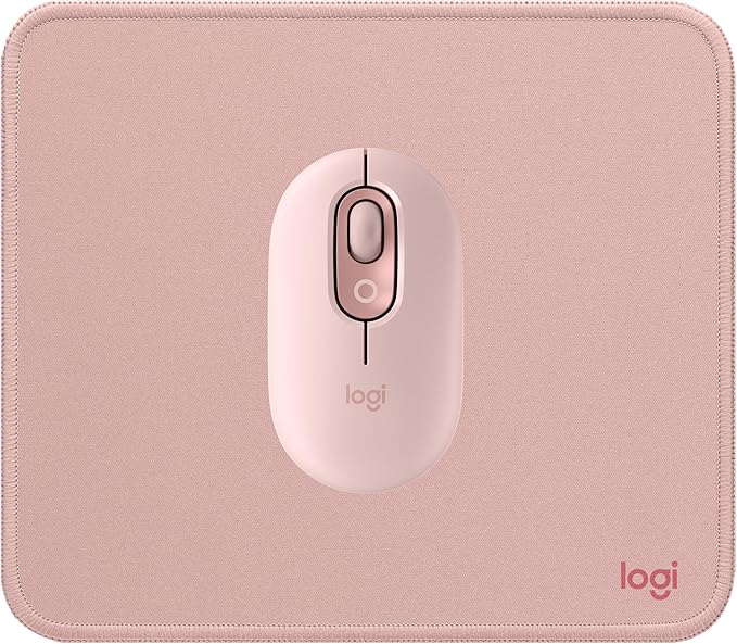 Logitech POP Mouse, Compact Portable Wireless Bluetooth Mouse with Programmable Buttons and Quiet Clicks + Mouse Pad with Anti-Slip Rubber Base, Spill-Resistant Surface - Rose Bundle