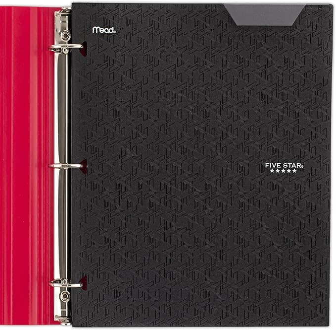 Five Star 2-Pocket Folder, Plastic Folder with Stay-Put Tabs, Fits 3-Ring Binder, Holds 8-1/2" x 11" Paper, Black (333420G-ECM)