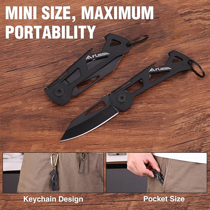 FLISSA Mini Pocket Knife, Small Folding Knife Little Box Cutter with 1.81-Inch Sharp Blade, Bottle Opener, Cool EDC Tool for Women Men