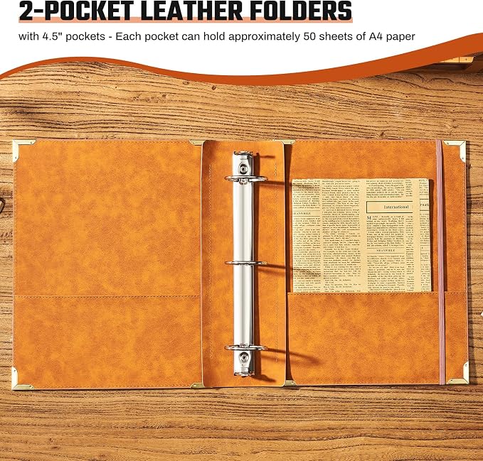 Ovesmusl Sunflower PU Leather 3 Ring Binder 2 Inch Fits 8.5"x11" Paper | 2 Inch Round Ring Binder Holds 500 Sheets, Notepad Paper Cover Loose Leaf Organizer, Pink