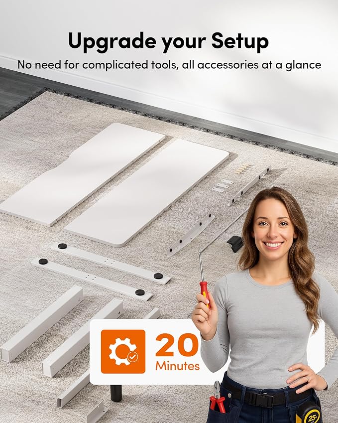 FEZIBO 55 x 24 Inchs Electric Standing Desk, Height Adjustable, Sit Stand Up, Computer Office Desk with Splice Board, White Frame/White Top | Sit and Stand Up Adjustable Desk, Home Office Computer Desk with 3 Customizable Memory Presets