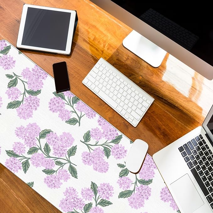Hydrangea Mouse Pad, Pink Flroal Desk Mat 31.5x11.8 | Flroal Office Decor, Pink DeskAccessories, Aesthetic Mouse Pad for Desk, Long Desk Matt, Hydrangeas Gifts for Women