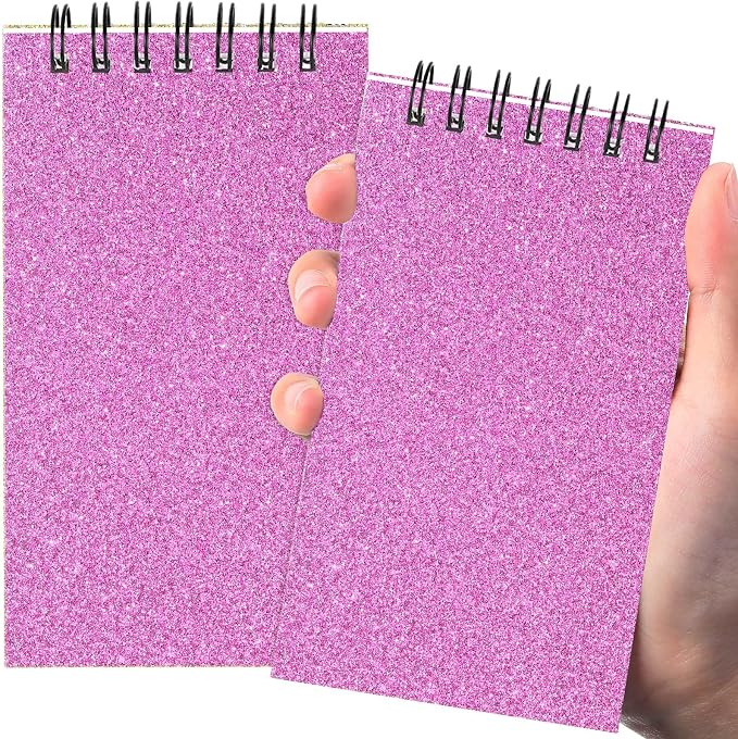 Tenceur 2 Pcs Pocket Notebook Small 3x5 Inch Spiral Notepads Mini Top Bound Notebook with Lined 120 Pages Ruled Memo Pads for Office College Nurse Essentials Back to School Gift (Glitter Pink)