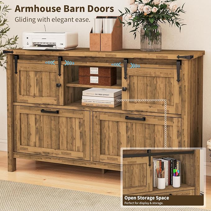 Farmhouse File Cabinet with Built-in Outlets, Rustic Brown | Filling Cabinet Printer Stand with 2 Large Drawers for Legal/ A4 /Letter Size, Home Office, Living Room, Entry Cabinet