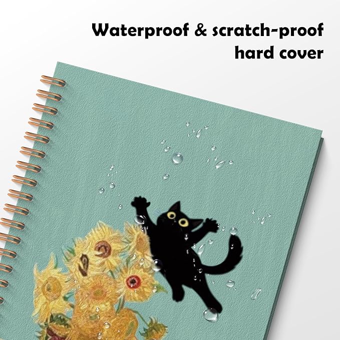 ROXMART Abstract Sunflower Black Cat Spiral Notebook, Cats Lover Gifts Journal, Black Cat Gifts for Women, Whimsical Floral Kitty Kitten Hardcover Notebook Journal, 5.5x8.3 Inch