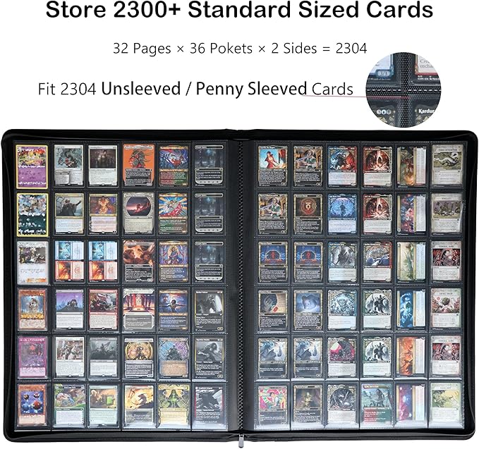 Rayvol Premium 2300 Pockets Card Binder, Large 36-Pocket 2000+ Ringless Trading Card Album - Side Loading UltraSonic-362304 Tech Zip Binder for TCG -White