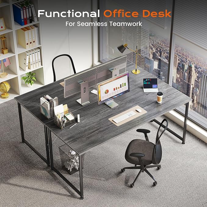 55 X 24 Inch Computer Desk with Deeper Desktop, Gaming Office Writing Work Desk for Home Office, Study, Bedroom, Work from Home, Metal Frame, Grey