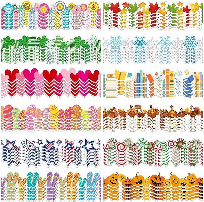 Geyee 360 Pcs Easter Bulletin Board Borders St. Patrick's Holiday Decorations Summer Spring Classroom Borders Bulletin Board Trim for Classroom School, 12 Design(Pretty)