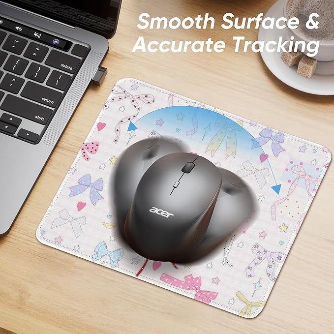 Premium Stitched Mouse Pad 10.2 x 8.3 in | Smooth, Washable Desk Mat with Non-Slip Base | Personalized Cute MousePads for Gaming,Work,Laptop, Computer, Office, Home (Bow ribbon)