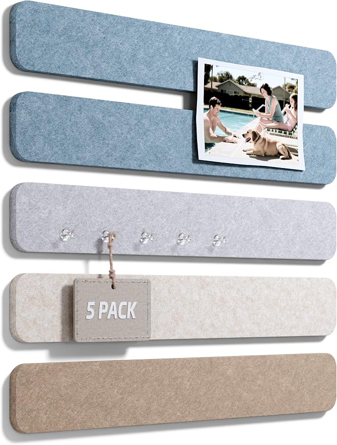 Fluxynara 13" x 2" Felt Wall Panels, Coastal | 5-Pack Includes 35 Push Pins and Adhesive Tabs for Photos, Notes and Decor in Bedroom Doors, Home Office or Studios