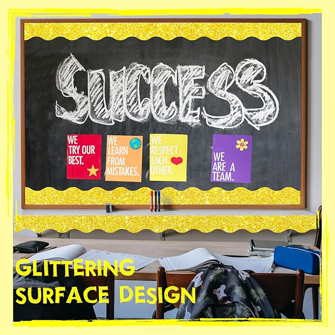 60 Feet Bulletin Board Borders, 45 Sheets Golden Glittering Scalloped Border Trim, Walls, Desks, Windows, Doors, Chalkboards, Whiteboards Decors for School, Classroom, Home & Offices