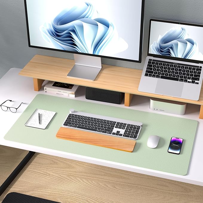 Aothia Large PU Leather Desk Pad Protector – Non-Slip Mouse Pad & Writing Mat for Office/Home, Waterproof, Easy to Clean (31.5" x 15.7", Aqua)