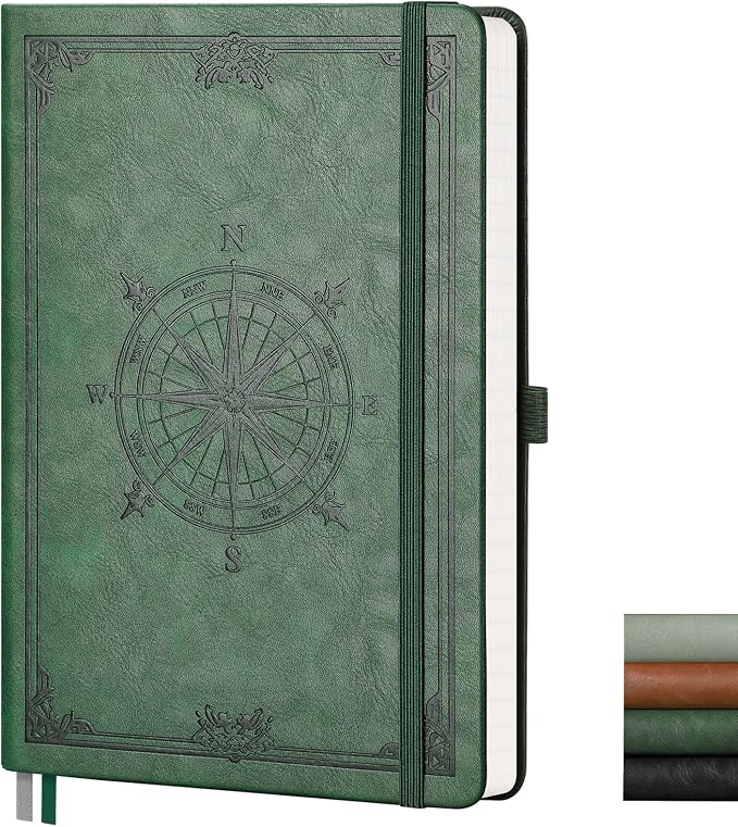 AHGXG Graph Grid Paper Notebook, 192 Pages, A5 Medium Size (5.7'' x 8.3'') | 5 Squares per Inch, Leather Hardcover, 100 GSM Thick Paper, for School, Students, Math, Engineering (Dark green)