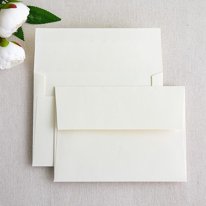 PONATIA 50 Pieces 5x7 Envelopes, Ivory A7 Envelopes Self Seal for Weddings, Invitation Cards, Photos, Postcards, Greeting Cards Mailing, Baby Shower, Graduation, Christmas Gift Cards