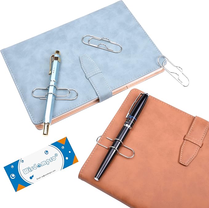 Wisdompro 12 Pack Paper Clip Pen Holder for Notebook, Journal, Book, Silver | 2.6 x 0.7 inch, Stainless Steel, Oversized Paperclip Pencil Holder for Travelers Planner, Binder, Clipboard, Bible, Notes