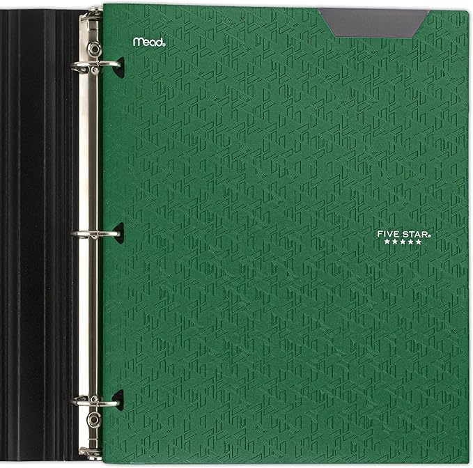 Five Star 2-Pocket Folder, Plastic Folder with Stay-Put Tabs, Fits 3-Ring Binder, Holds 8-1/2" x 11" Paper, Forest Green (333420E-ECM)