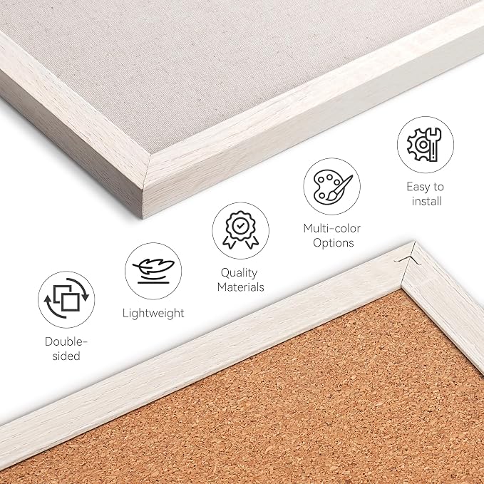 SELEAD Double-Sided Linen and Cork Bulletin Board (48"x24", Oatmeal White) | 2-in-1 Fabric Linen & Cork Pin Board, White Wood Frame Wall Decor Photo Display Vision Board for Home Family, Office, Kitchen