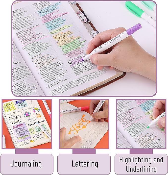 Mr. Pen- Dual Tip Highlighters, Pastel Colors, 12 Pack, Fine & Chisel Tip Assorted Colors, Markers for Journaling