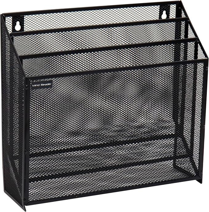 Mind Reader Vertical File Storage, Desktop Organizer, Wall Mount, Office, Metal Mesh, Black