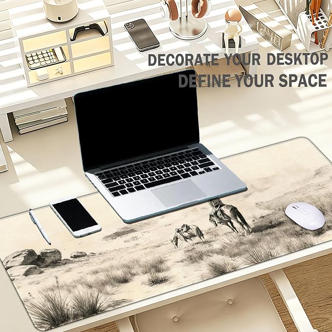 Horse Western Desk Mat, Vintage Desk Accessories Mouse Pad 31.5x11.8 | Western Desk Accessories, Vintage Cowboys Desk Pad Large, Retro Wild West Art Mouse Pad for Laptop, Western Gifts