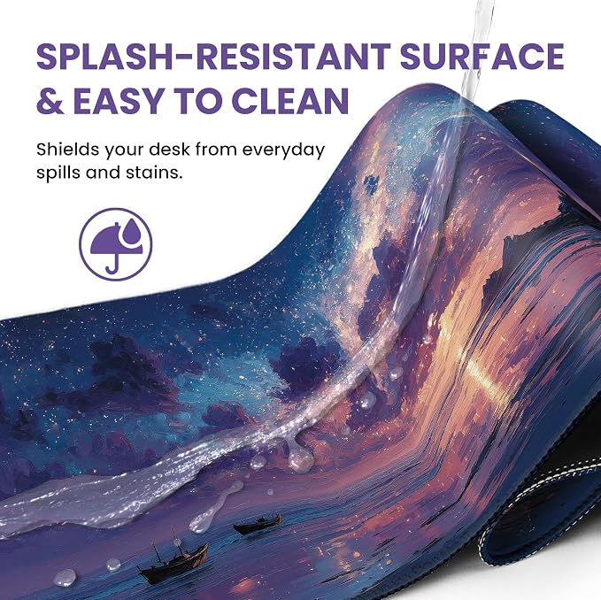 Aesthetic Desk Mat, Cute Luminous Rise Desk Pad Protector for Work & Decor, 31.5" x 11.8", Pretty Non-Slip Extended Mouse Pad for Office or Home