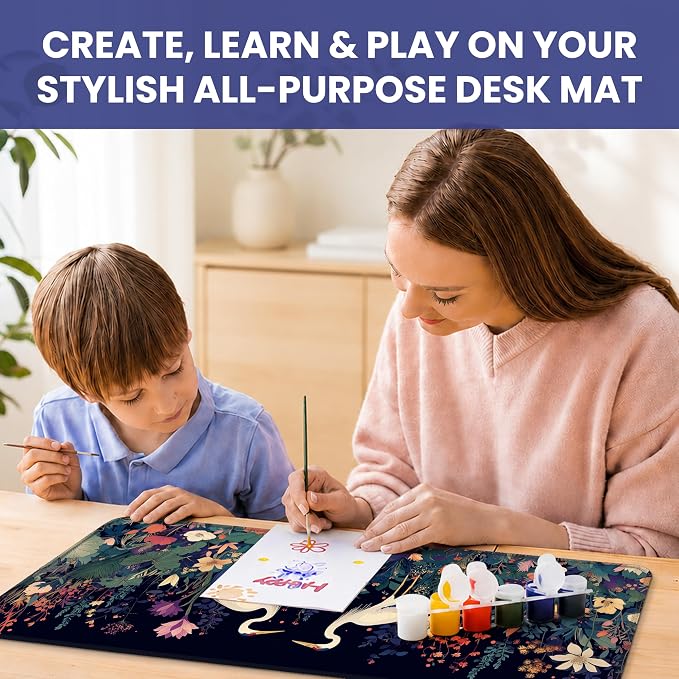 Aesthetic Desk Mat, Cute Midnight Cranes Desk Pad Protector for Work & Decor, 35.4" x 15.7", Pretty Non-Slip Extended Mouse Pad for Office or Home