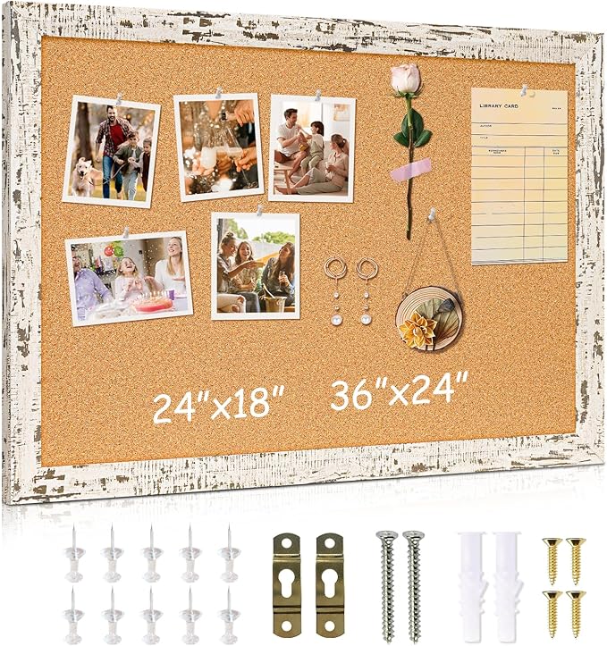 DOLLAR BOSS Cork Board for Wall - 24 X 18 Inches, Birch Bark Framed Bulletin Board Corkboard Decorative Hanging Pin Board for Office & Home Decor