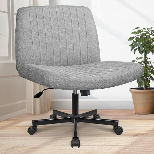 Orange Factory Criss Cross Chair Wheels Wide Cross Legged Office Desk Vanity Chair Comfy Fabric Armless Adjustable Swivel for Home Computer Task (Grey Wheel, Fabric)